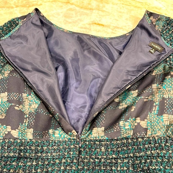 Talbots | Mixed Media Midi Sheath Dress | Green Navy Multi | Size‎ 10 - Picture 14 of 16